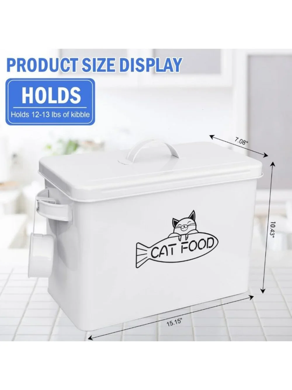 Large Airtight Pet Food Storage Container with Lid & Scoop - Farmhouse Style